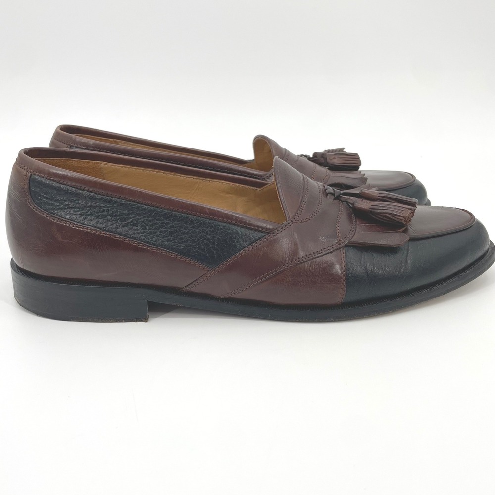 Johnston & Murphy Loafers Mens 10.5 M Brown Black Leather‎ Kiltie Tassel Vintage